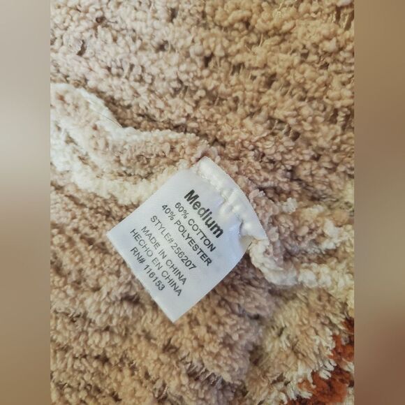 NWOT Warm & Cozy Open Front Cardigan Sweater. Cream, Brown. Geometric. Boho. M. - Picture 3 of 10